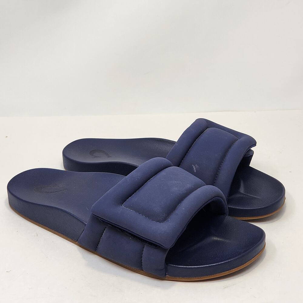 Olukai Sunbeam Navy Blue Comfort Slide Sandal Women Size 8 Puffy Strap Open Toe